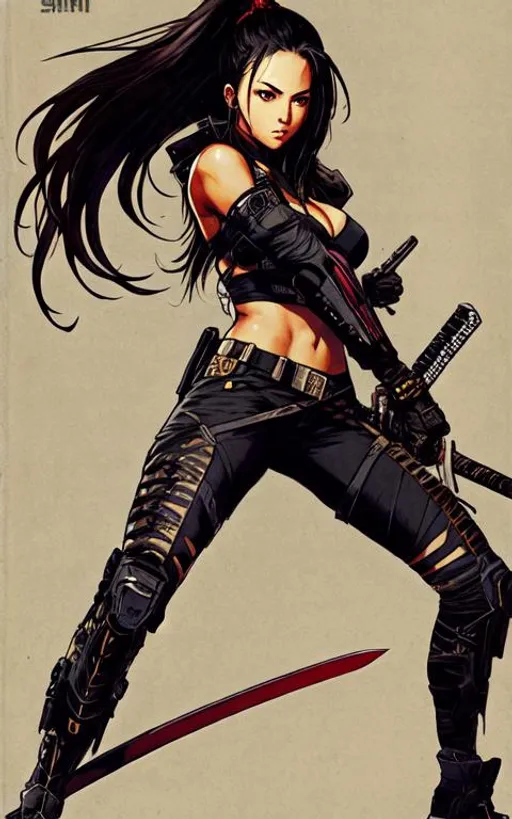 Prompt: (((Yoji Shinkawa))), sticker of ultra detailed portrait of Aaliyah Dana Haughton in black ninja outfit holding sheathed katana, high quality cell shaded illustration in post apocalyptic style by Yoji Shinkawa, ((full body)), dynamic pose, perfect anatomy, centered, freedom, soul, black long hair, approach to perfection, cell shading, 4k , cinematic dramatic atmosphere, watercolor painting, global illumination, detailed and intricate environment, artstation, concept art, fluid and sharp focus, volumetric lighting, cinematic lighting, Art by Yoji Shinkawa,