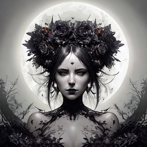 A Beautiful Gothic Woman With A Wreath Of Black Flow Openart 9471