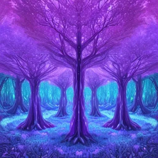Prompt: Psychedelic forest of crystaline trees