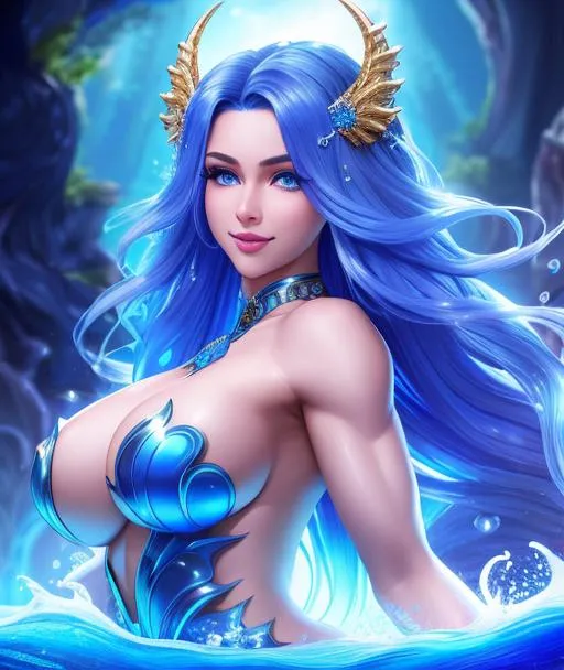 Prompt: ((best quality)) Splash art of a hyperdetailed Nereid blue skin hyperdetailed hair, master piece, hyperdetailed full body, hyperdetailed feminine attractive face and nose and big lips, (red shy blush with smile), (backlit), ((seductive love gaze)), ((big breast)) ((nipples)) ((perfect muscle)) ((hyperdetailed eyes)) ((perfect pussy)) ((extremely detailed pussy)) ((vagina))cinematic glamour lighting, backlight, action shot, intricately hyperdetailed, perfect face, perfect body, perfect anatomy, hyperrealistic, epic fantasy, sharp focus, glamour, volumetric studio lighting, triadic colors, occlusion, ultra-realistic, 3d lighting, beauty, sensual feminine romance, professional, perfect composition, unreal engine 8k octane, 3d lighting, UHD, HDR, 8K, render, HD, trending on artstation, full body front view, ((sexy))