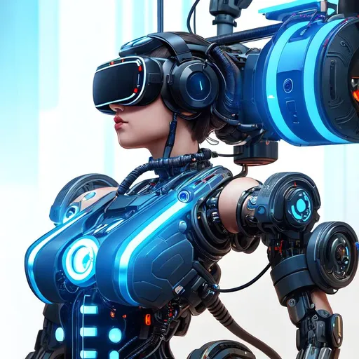 Prompt: beautiful cyborg girl standing straight with arms at her sides, drooling, topless and bottomless, blank expression, futuristic VR headset, futuristic collar, drooling, curvy body, tattoos, body markings, wires connecting to back, facing the camera, full body view, glowing, pain, chained, blank, bdsm, cyberpunk, wires, pubic hair, topless, bottomless