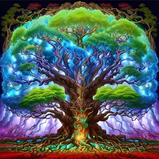 Prompt: Enchanting breathtaking tall ancient tree of life with radiant vibrant colors majestic branches reaching towards the sky and deep roots connecting with the earth by Ferdinand Knab, Eyvind Earle, and Josephine Wall, forming a symbol of unity and interconnectedness. Swirling constellations, celestial bodies, and ethereal energy emanating from the tree, creating an awe-inspiring atmosphere, luminous, mesmerizing, and magical tree embodies the essence of life and the universe.