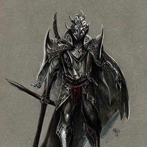 Prompt: an elven man with grey skin and vampiric fangs, wearing armor with a large Greataxe on his back
