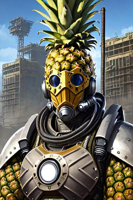 Prompt: Poster art, high-quality high-detail highly-detailed breathtaking hero, pineapple head, live pineapple,  pineapple on the telephone, telephone, holding telephone, holding telephone to face, talking on telephone. carbon fibre armour, post apocalyptic world setting, has highly detailed scaled body, detailed carbon fibre mech amour, wearing carbon fibre mech armor, highly detailed face, full form, epic, 8k HD, ice, sharp focus, ultra realistic clarity. Hyper realistic, Detailed face, portrait, realistic, close to perfection, more black in the armour, 
wearing blue and black armour, wearing carbon black cloak with red, full body, high quality cell shaded illustration, ((full body)), dynamic pose, perfect anatomy, centered, freedom, soul, Black short hair, approach to perfection, cell shading, 8k , cinematic dramatic atmosphere, watercolor painting, global illumination, detailed and intricate environment, artstation, concept art, fluid and sharp focus, volumetric lighting, cinematic lighting, 
