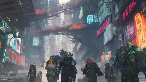 Prompt: Cyberpunk mechs, Riots in the streets, corporate corruption, cities burning, and a single flower in the chaos, tear gas, gas masks, pills, cash money