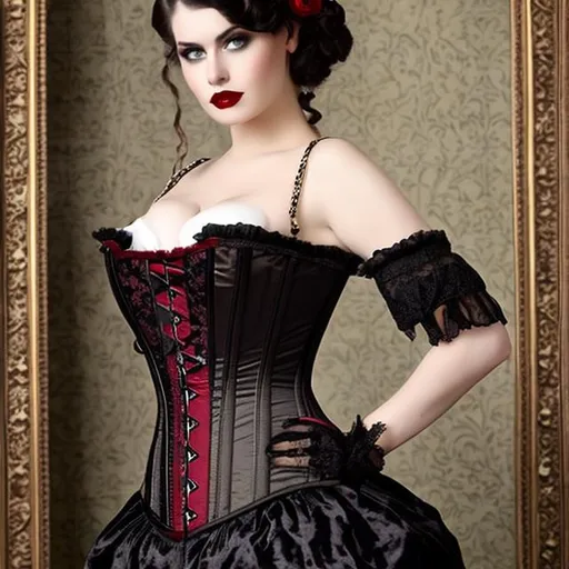 Prompt: Victorian era, beautiful woman, corset, vampire