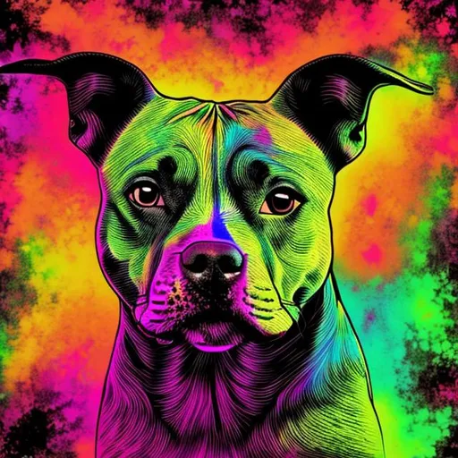 Prompt: Psychedelic Staffordshire bull terrier 