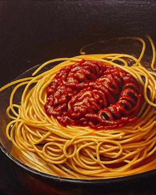 An oil painting of a bowl filled with worms in the s... | OpenArt