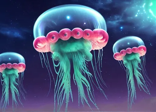 Prompt: Alien Space Jellyfish invasion