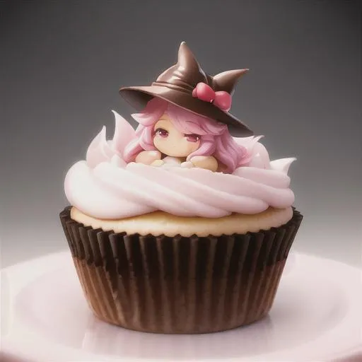 Prompt: personification of chocolate cupcake, cute hats, gorgeous female,aged 23, japanese, made out of marzipan, icing, frosting, unreal engine 5, highly detailed, digital illustration by artgerm, tooth wu, studio ghibli, deviantart, sharp focus, artstation, bakery by greg rutkowsky, sweetes