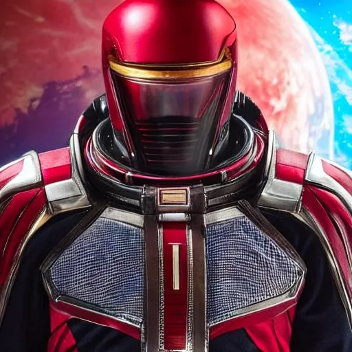 Prompt: detailed full length image of a space marauder captain with a crimson spiked crown.