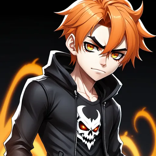 Prompt: Maplestory artstyle, anime, portrait, detailed, orange hair, burn scar, God of Death, demonic, modern clothing 