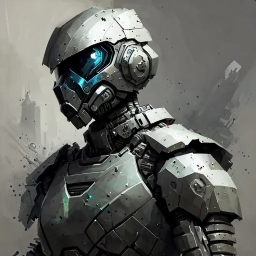 Prompt: Portrait of a futuristic humanoid mech wearing black heavy armor in wastelands