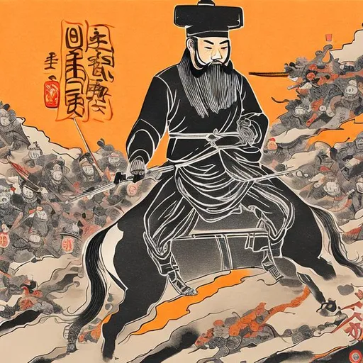 Prompt: i want you to draw the infamous general Sun Tzu and digital marketing in the background

