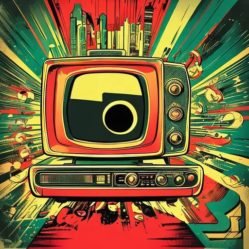 Prompt: Retro comic style artwork, highly detailed TV and Radio, pop art, comic book cover, symmetrical, vibrant