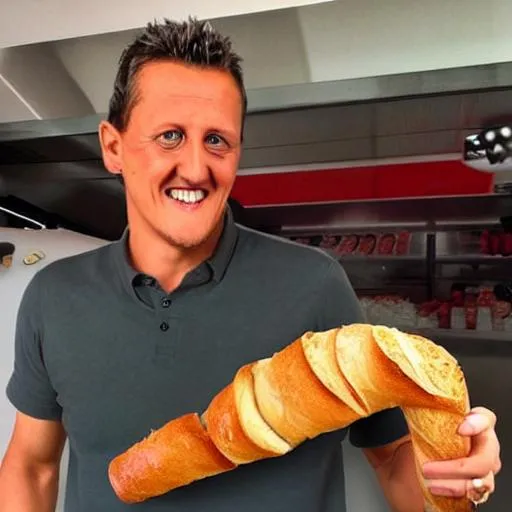 Prompt: Michael Schumacher if he was French with a baguette 