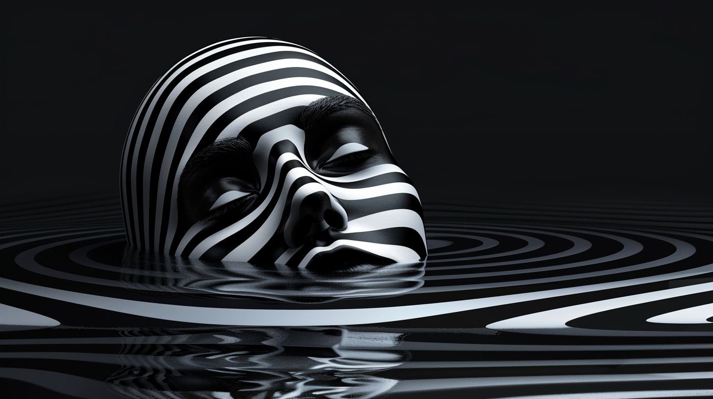 Prompt: vector striped face emerge from the striped liquid