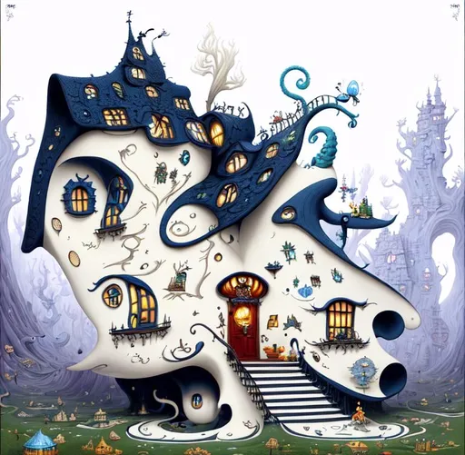 Prompt: Funny crooked house by Dr. Seuss, Joe Fenton, Jacek yerka, wojtek siudmak, Megan Duncanson: Volumetric Lighting Maximalist Storybook Illustration 8k Resolution Intricately Detailed Concept Art, Intricate, Elegant, Expansive, Fantastic