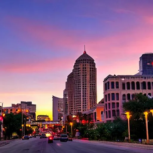 Prompt: Down town San Antonio sunset