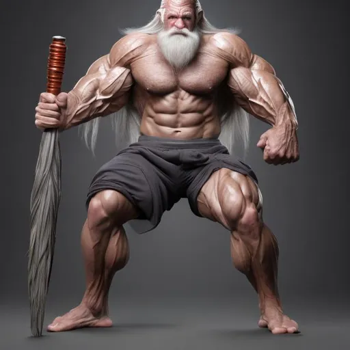 Prompt: hyper hyper muscular wizard, old man, 60 year old, hyper hyper hyper hyper oversized muscles, massive muscular arms, massive muscular biceps, massive muscular forearms, massive muscular legs, massive muscular thighs, massive muscular calves, hyper hyper hyper hyper massive muscles, ripped, veins, robes, casting spell, long grey hair, long grey beard, action pose
