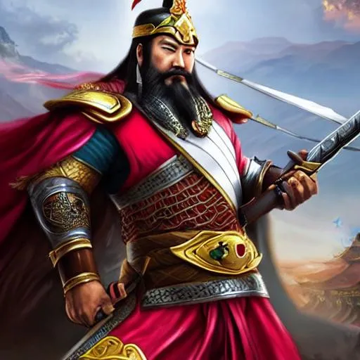 Prompt: guan yu, three kingdoms, a beautiful chinese landscape, a fantasy digital painting by greg rutkowski
raw picture, photorealistic, Highest quality, masterpiece, 8K ultra-clear picture quality, ultra-realistic, ultra-delicate, divine level, extreme detail, ultra-fine, ultra-exquisite facial features, extreme hair, realistic, micro 3D extreme realistic style, ultra-beautiful, extreme details, rich in details, photo sense
