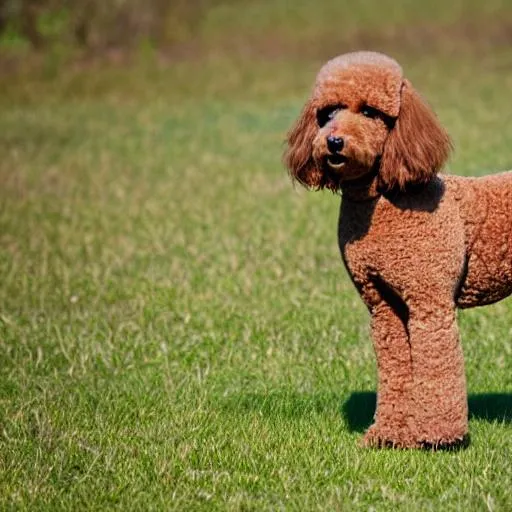 Prompt: photo of brown poodle, 800mm lens, 