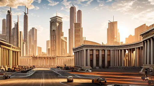 Prompt:  ultrarealistic futurist city glory of roman empire, many details, streets, buildings, future cars, 8k, hdr, Beautifully Detailed, Natural Lighting, Light Diffusion, dystopian, roman architecture