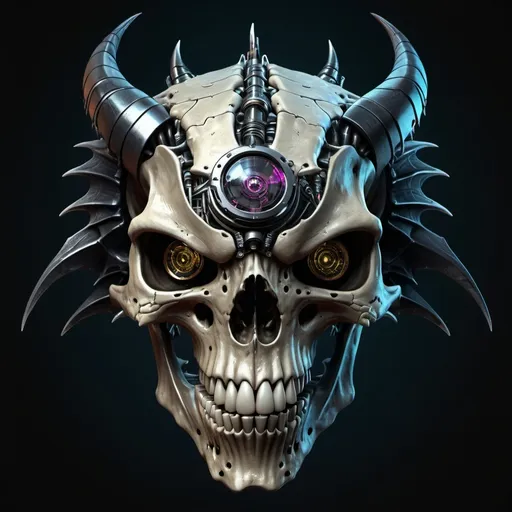 Prompt: Dragon skull cyberpunk style, highly detailed, HD, dark background