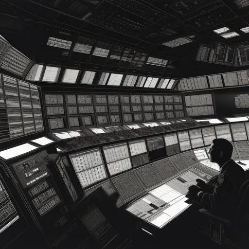 Prompt: a highly detailed lithograph of a busy air craft control room, chiaroscuro, cinematic, fine line detail, high contrast, dark shadows, orange monochromatic color,  hyperbolic geometry