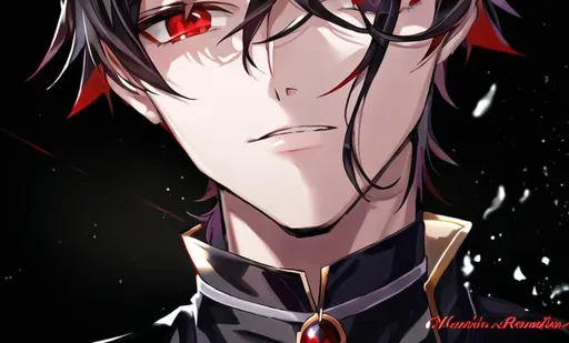 Prompt: Damien (male, short black hair, red eyes) 