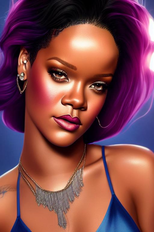 portrait of {Rihanna} ultra sharp focus, satin smoot...