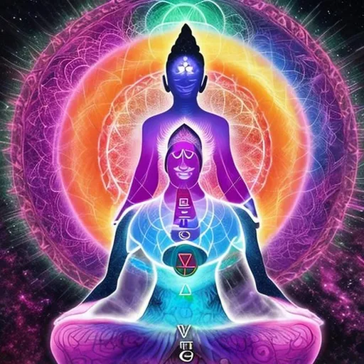 Prompt: spiritual being aligning their chakras peaceful 