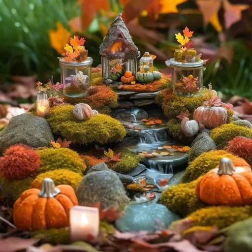 Prompt: A autumn fairy crystal garden