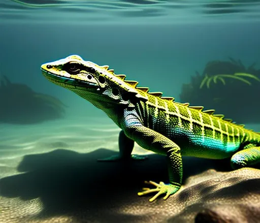 Prompt: Anthro lizard swimming underwater