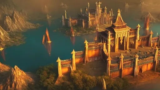 Prompt: fantasy style, ancient lakeside city in narrow desert valley, shrouded in fog, tall broken towers, large palace, view from above, dim dusk lighting, cinematic lighting, detailed lighting, volumetric lighting, realistic, f 8, 4 k HD wallpaper, diffuse lighting, fantasy, intricate, elegant, highly detailed, lifelike, photorealistic, digital painting, artstation, illustration, concept art, smooth, sharp focus