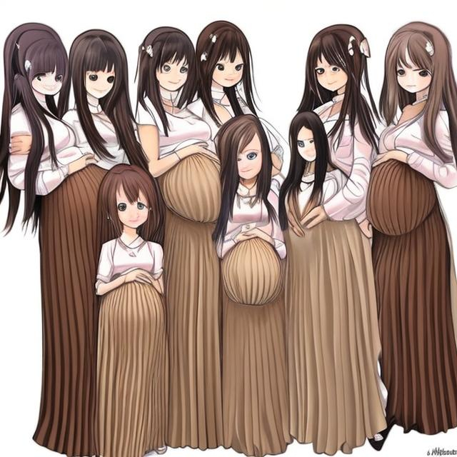 Multiple Anime Girls Are All Pregnant And Wearing Br Openart 3402