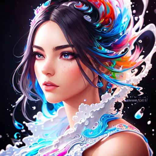 Prompt: Splash art, a girl head, front, ((white background)), epic Instagram, artstation, splash style of fractal paint, contour, hyperdetailed intricately detailed , unreal engine, fantastical, intricate detail, splash screen, complementary colors, fantasy concept art, 8k resolution, deviantart masterpiece, oil painting, heavy strokes, paint dripping, splash arts