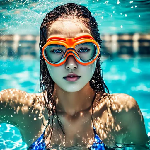 Prompt: female model with swimming goggle