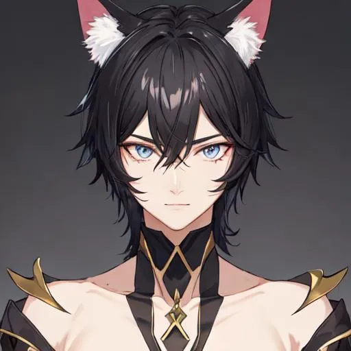 Prompt: Midnight male cat boy (short black hair) scar on his neck, 8k, UHD, highly detailed, best quality, 