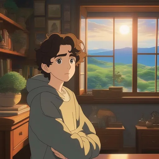 Prompt: studio ghibli movie starring timothee chalamet, consistent lighting and mood throughout