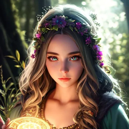 Prompt: extremely realistic, hyperdetailed, druid girl, casting magic spell, RPG, D&D, glowing eyes, highly detailed face, highly detailed eyes, full body, whole body visible, full character visible, soft lighting, high definition, ultra realistic, unreal engine 5, 8K, digital art
