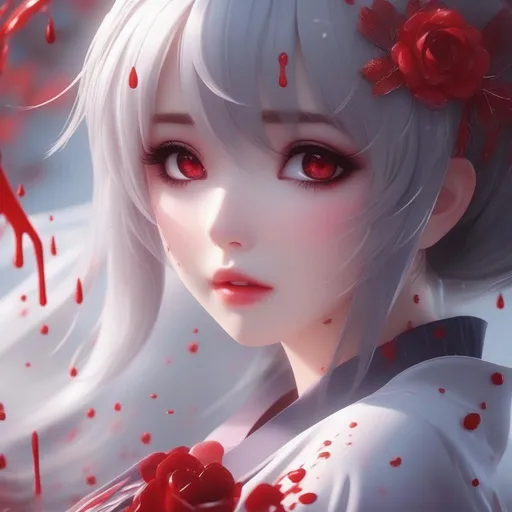 Prompt: 3d anime woman cute innocent covered in blood and beautiful pretty art 4k full HD