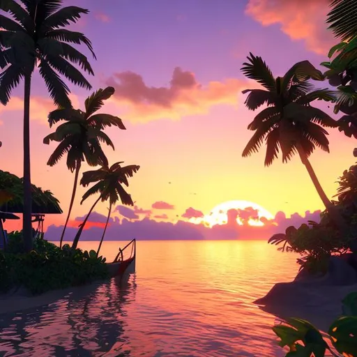 Prompt: tropical island paradise, sunset, 4k, photorealistic