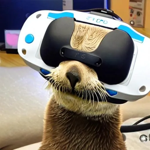 excited sea otter playing ps5 vr2 games with vr gogg... | OpenArt