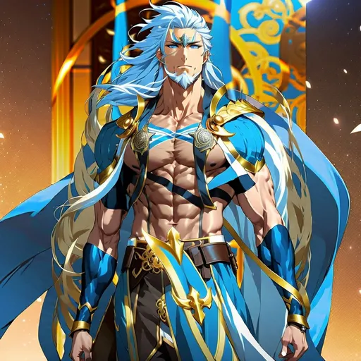 Prompt: Realism style anime illustration of Odin in Nordic Victorian attire, slim muscular physique, blue and white color scheme, flowing wind, dramatic lighting, realistic facial features, detailed armor, perfect anatomy, wind-blown hair, regal expression, high quality, realistic, detailed muscles, dramatic lighting, Nordic Victorian attire, flowing wind, blue and white color scheme, regal expression