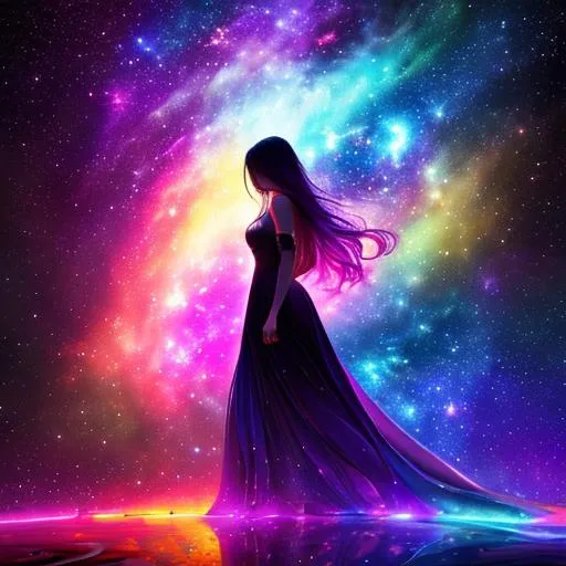 Prompt: Colorful galaxy with womans silhouette, epic Instagram, artstation, hyperdetailed intricately detailed , unreal engine, intricate detail, splash screen, complementary colors, concept art, 8k, deviantart masterpiece, oil painting, heavy strokes, splash arts, dim lighting