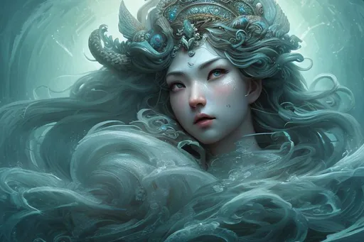 Prompt: goddess of the sea hyper detailed extremely realistic dark cinematic UHD in the style of stanley lau