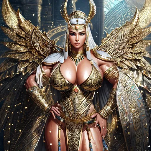 Prompt: {{{{highest quality full body splash art masterpiece, hyperrealistic, hyperrealism, {{female character ancient queen of Egypt}}, {{Ancient Egypt Background}} intricately hyperdetailed, hyperrealistic intricate details, muscular muscle definition female body, wet with sweats all over her body, perfect face, perfect body, thick hairy armpits, perfect anatomy, perfect composition, approaching perfection, Detailed and Intricate, Detailed Render, 3D Render, Unreal Engine, by Greg Rutkowski, Concept Art

}}}}