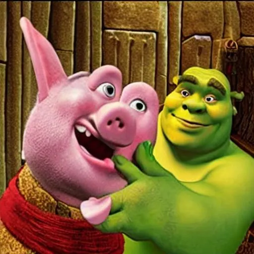 Prompt: Shrek with Peppa Pigs nose