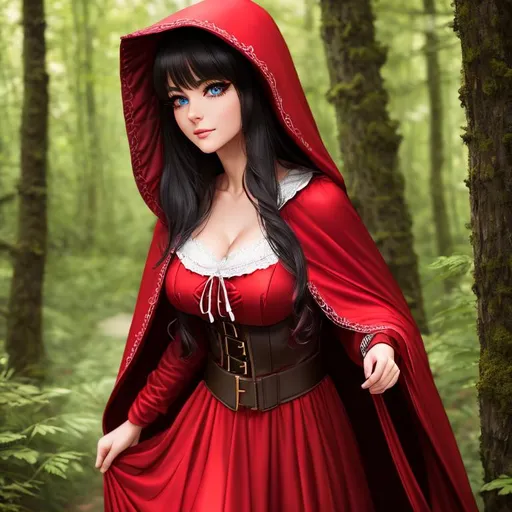 Prompt: (adult little red riding hood {beautiful, detailed face, slim, busty}, highly detailed cape), walking in the forest, beautiful detailed eyes, (eyelashes: 1.1), ((8k, RAW photo, highest quality, masterpiece) , high-detailed professional close-up color RAW photo, (realistic, photorealistic: 1.4), (highest quality), (better shadow), (better illustration), ultra-high resolution, highly detailed CG unified 8K wallpapers , physically based rendering, cinematic lighting {warm, intense, from the background of the work})
